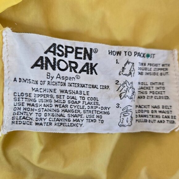 Vintage L.L. Bean Aspen Anorak Yellow Nylon Jacket Mens Large Packable Hooded - Picture 9 of 10